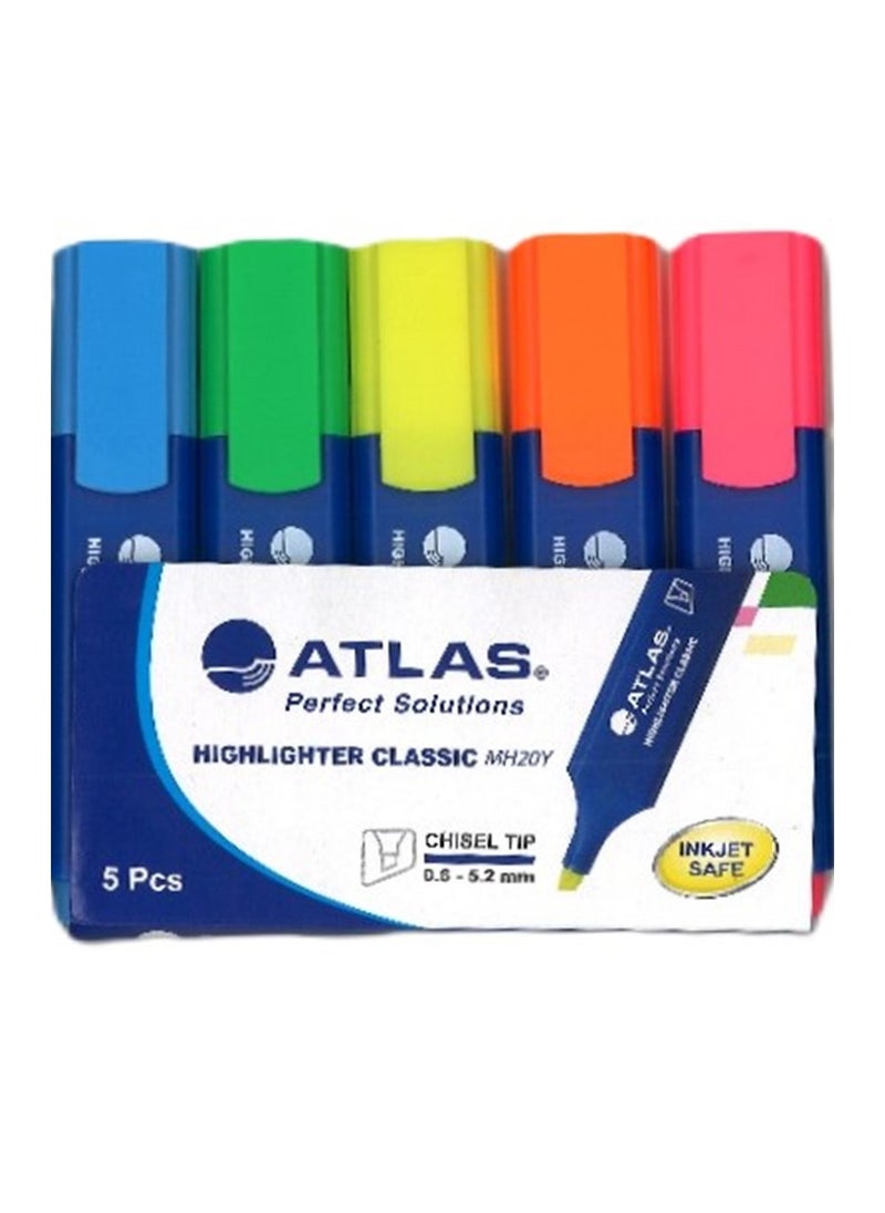 ATLAS - 5-Piece Classic Highlighter Set Chisel tip Multicolour - Image 1