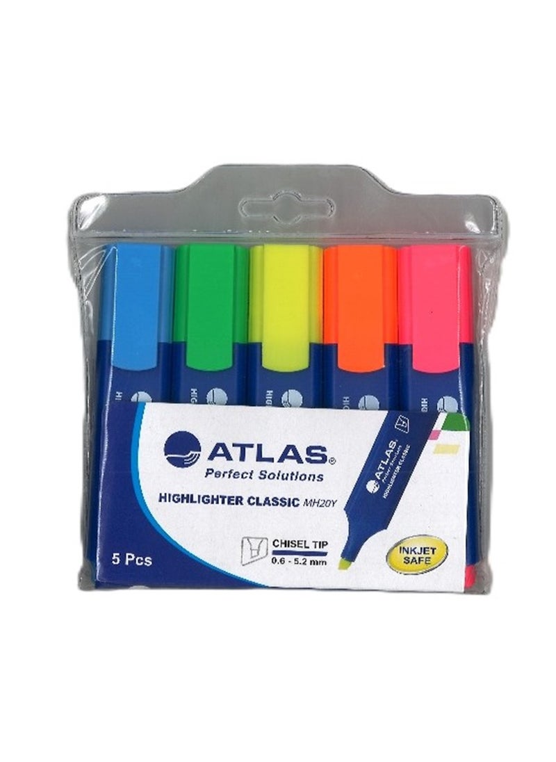 ATLAS - 5-Piece Classic Highlighter Set Chisel tip Multicolour - Image 1