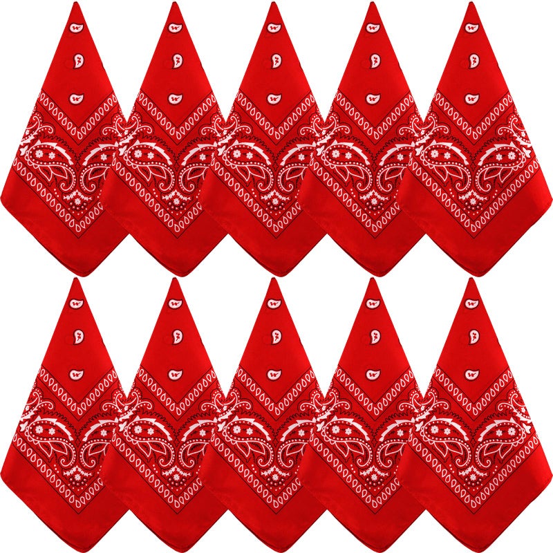 NACHLYNN 10pcs Paisley Bandanas Assorted Bandanas Cowboy Polyester Headbands Square Scarf Headwear (10, Red) - Image 1
