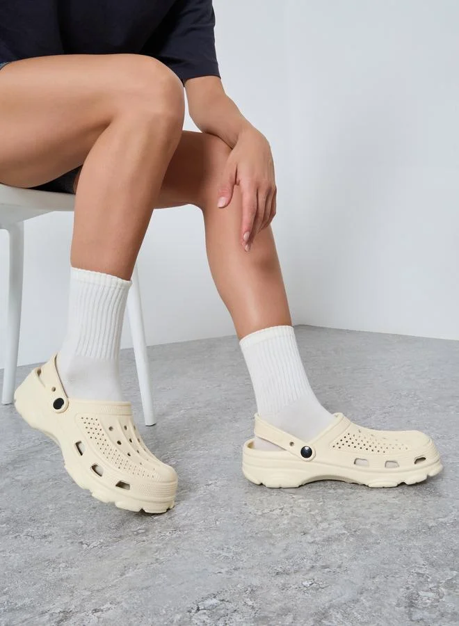 Take Two Take Two Vamp Perforated Solid Heel Strap Clogs