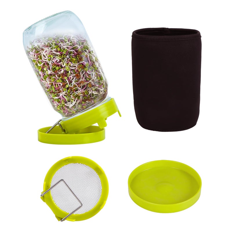 Sozize Sprouting Kit Sprouts Growing Kit 34oz Wide Mouth Seed Sprouting Jar Germination Kit 304 Stainless Screen Lid and Stand Blackout Sleeve Tray for Growing Bean Alfalfa Sprout Seeds