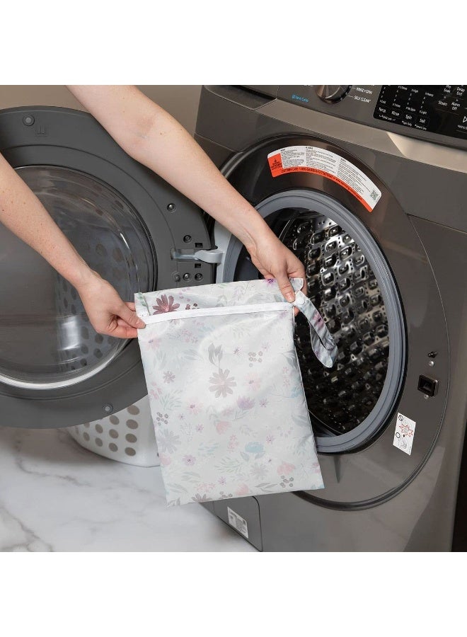 Bumkins Waterproof Wet Bag for Baby, Travel, Swim Suit, Cloth Diapers, Pump Parts, Pool, Beach, Gym Clothes, Toiletry, Hook to Stroller, Daycare, Zipper Reusable Wetdry Packing Pouch, Florals Gray - Image 3