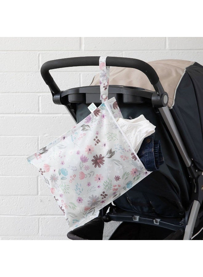 Bumkins Waterproof Wet Bag for Baby, Travel, Swim Suit, Cloth Diapers, Pump Parts, Pool, Beach, Gym Clothes, Toiletry, Hook to Stroller, Daycare, Zipper Reusable Wetdry Packing Pouch, Florals Gray - Image 2