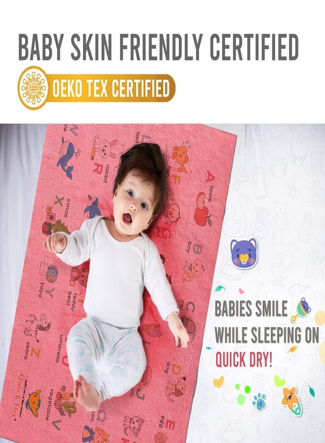 Quick Dry Sheet Printed Medium (A to Z, Salmon Rose) Waterproof Baby Bed Protector - Highly Absorbent Play Mat for Babies (100 * 70 cm) - Image 2