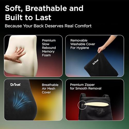 Dr Trust USA Car Seat Backrest Cushion, Orthopaedic Memory Foam Back Support for Comfortable Driving, Back Pain Relief, Lumbar Support, Spine Alignment, and Posture Correction - 3204 - Image 4