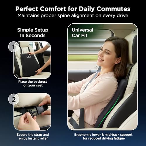 Dr Trust USA Car Seat Backrest Cushion, Orthopaedic Memory Foam Back Support for Comfortable Driving, Back Pain Relief, Lumbar Support, Spine Alignment, and Posture Correction - 3204 - Image 3