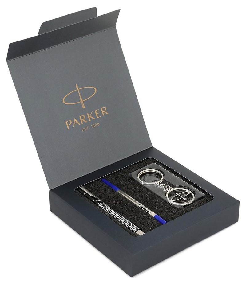 Parker Gift Set - (Parker Vector Special Edition Chrome Trim Roller Ball Pen With Parker Keychain) |1 Pen + 1 Key Chain| Gift Set | Unique Gifts For Entrepreneurs | Gift For Employees - Image 1