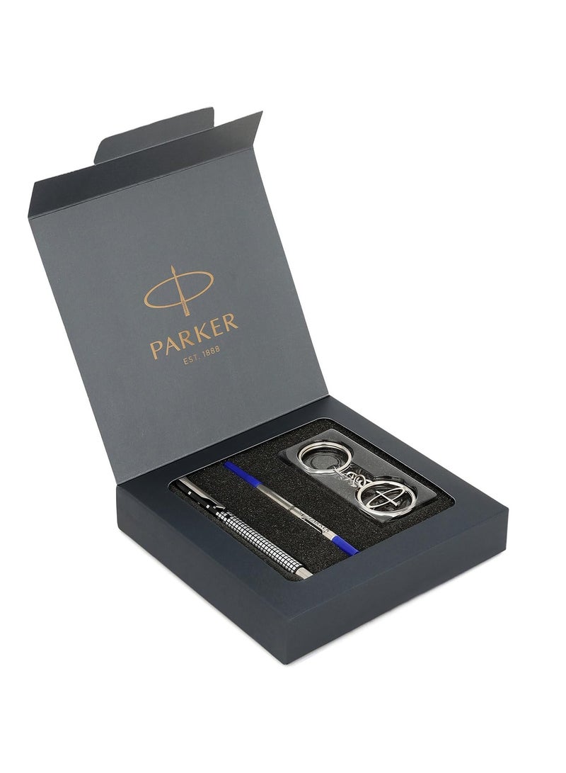 PARKER Parker Gift Set - (Parker Vector Special Edition Chrome Trim Roller Ball Pen With Parker Keychain) |1 Pen + 1 Key Chain| Gift Set | Unique Gifts For Entrepreneurs | Gift For Employees  - Image 1