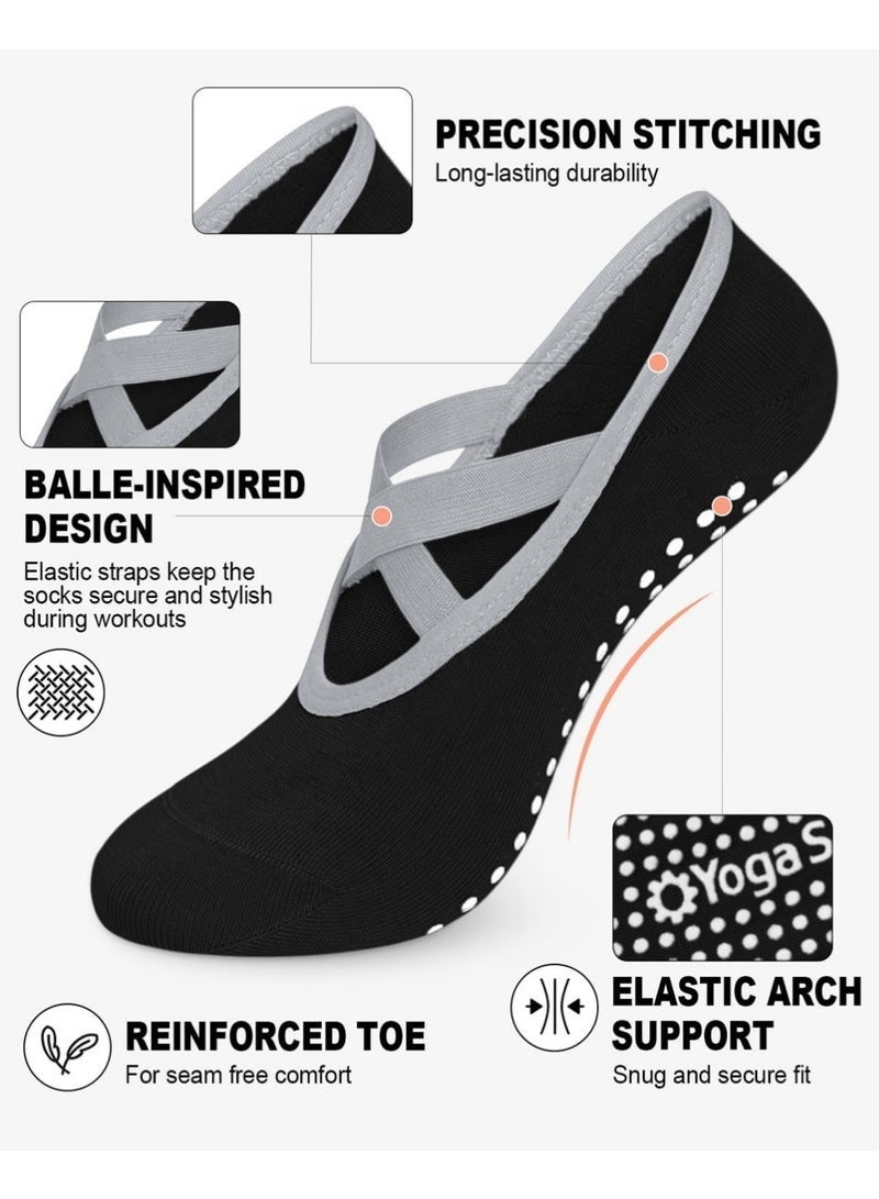 6 Pairs Pilates Socks for Women - Non Slip Grip Socks for Yoga, Barre, Hospital, Barefoot - Image 2