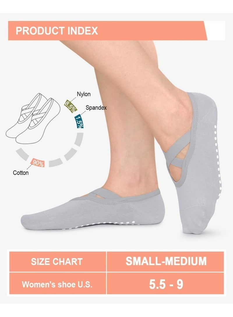 6 Pairs Pilates Socks for Women - Non Slip Grip Socks for Yoga, Barre, Hospital, Barefoot - Image 3