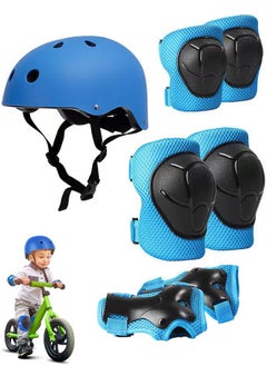 VUCATIN Kids Bike Helmet Set Skateboard Knee Pads Kids Helmet Elbow Pads Wrist Guards Adjustable for 2~8yrs Girl Boy Kids Protective Gear Set for Sport Cycling Bike Roller Skating Scooter (Blue)  - Image 1