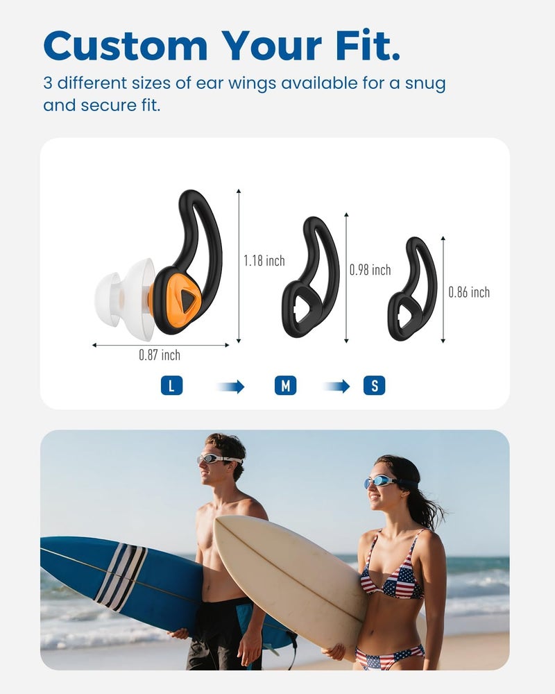 Hearprotek Ear Plugs for Swimming–2 Pairs Soft Silicone Reusable Waterproof Earplugs for Adults & Men Women, Custom Fit for Swimmers Ear, Pool, Beach, Snorkeling, Surfing, Kickboard Training(Orange) - Image 4
