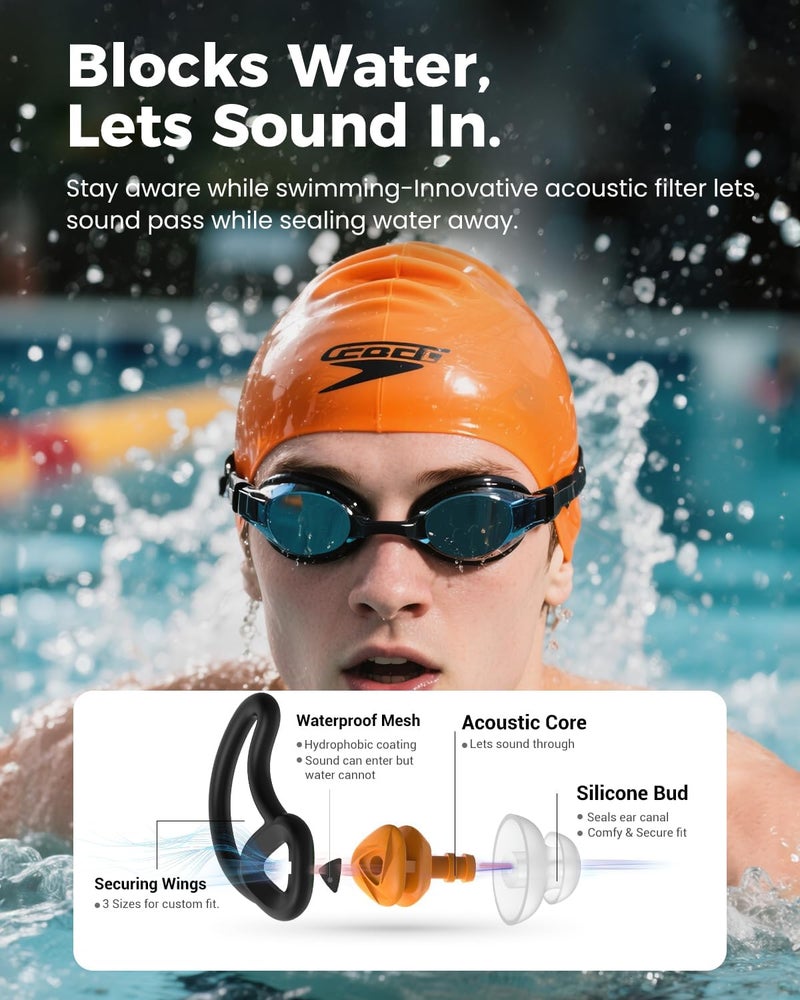 Hearprotek Ear Plugs for Swimming–2 Pairs Soft Silicone Reusable Waterproof Earplugs for Adults & Men Women, Custom Fit for Swimmers Ear, Pool, Beach, Snorkeling, Surfing, Kickboard Training(Orange) - Image 2