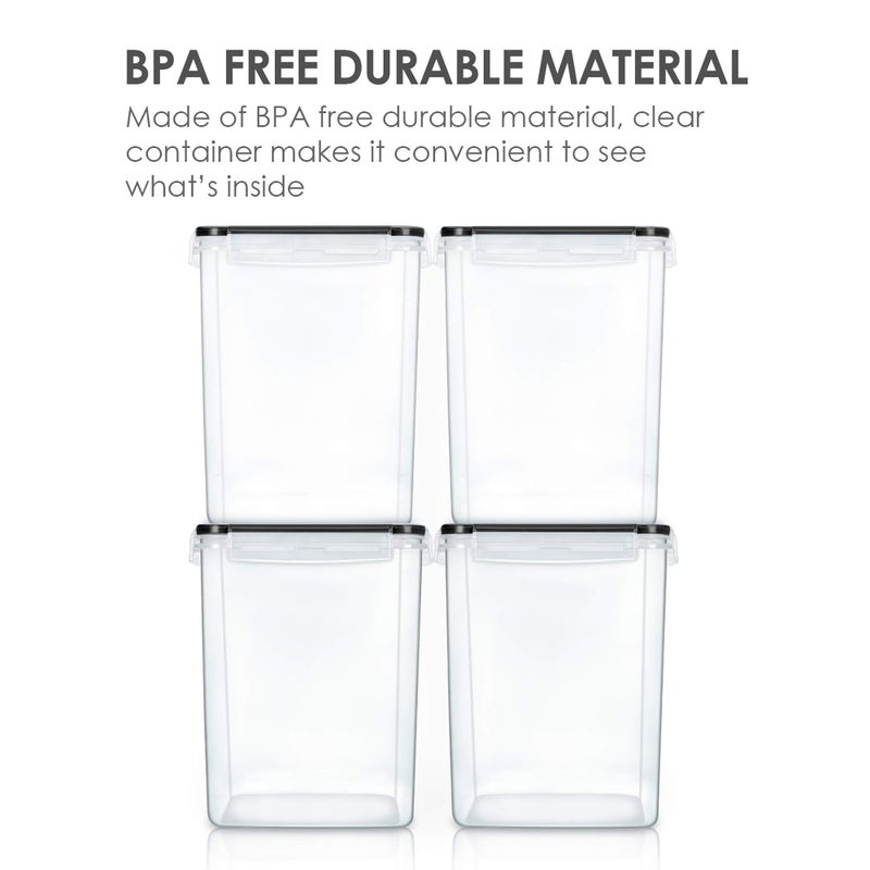 Vtopmart 4 PCS Large Food Storage Containers 5.2L / 175oz, 4 Pieces BPA Free Plastic Airtight Canisters for Flour, Sugar, Baking Supplies, Rice with Lids, 4 Measuring Cups and 24 Labels, Black - Image 3