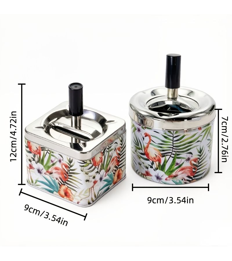 Round Flamingo Pattern Ashtray With Lid Large Capacity Windproof - Image 3