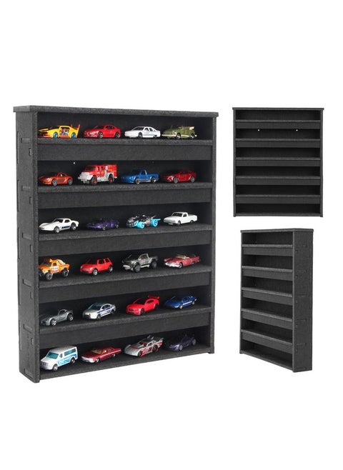 Assemblable Kids Display Case Compatible With Hot Wheels Display Case Fit For Hot Wheels Case & Matchbox Cars Dampening Felt 24 Display Holder Wall Mounted Storage Organizer Case (Black)