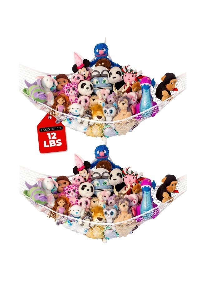 2 Pack Large Stuffed Animal Net Hammock Corner Hanging Toy Storage Organizer Heavy Duty Fishing Net Material White 67 x 47 x 47 Inch - Image 1