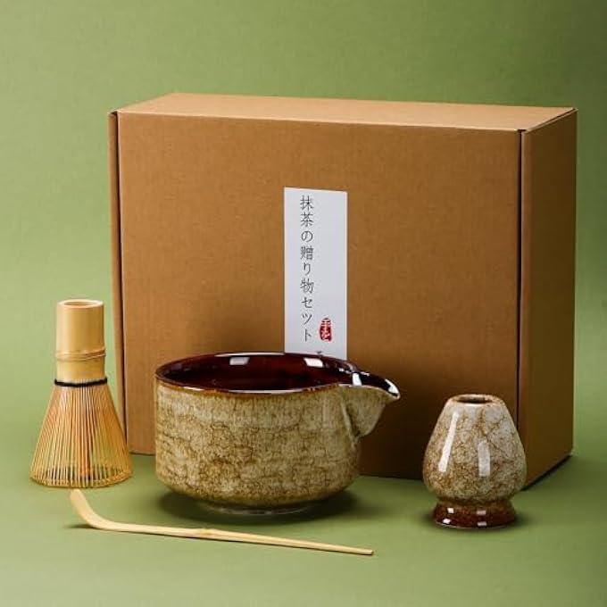 DiDiBirDi Matcha Tea Set 4 Pcs Japanese Matcha Traditional Starter SetBamboo Matcha Whisk Chasen Scoop ChashakuWhisk Holder Coffee Color - Image 1