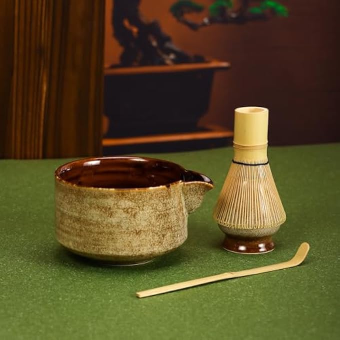 DiDiBirDi Matcha Tea Set 4 Pcs Japanese Matcha Traditional Starter SetBamboo Matcha Whisk Chasen Scoop ChashakuWhisk Holder Coffee Color - Image 5