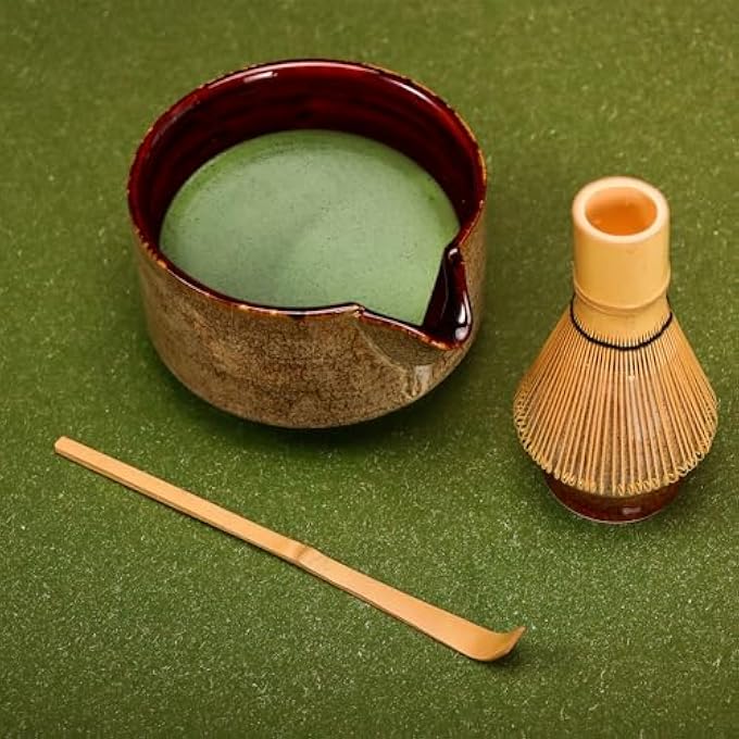 DiDiBirDi Matcha Tea Set 4 Pcs Japanese Matcha Traditional Starter SetBamboo Matcha Whisk Chasen Scoop ChashakuWhisk Holder Coffee Color - Image 4