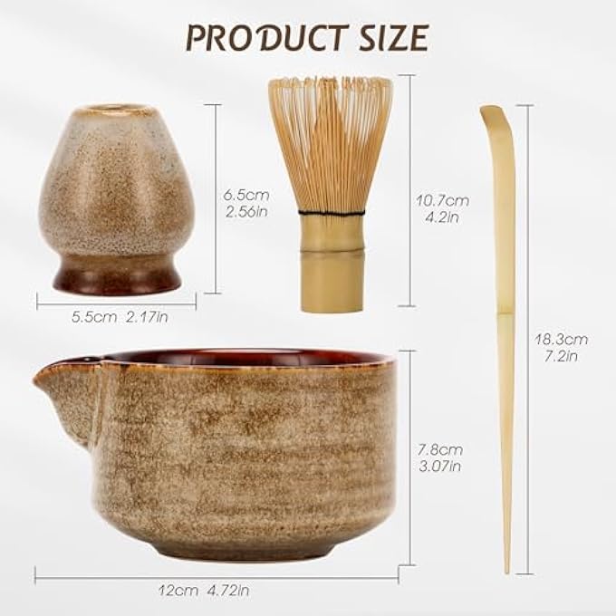 DiDiBirDi Matcha Tea Set 4 Pcs Japanese Matcha Traditional Starter SetBamboo Matcha Whisk Chasen Scoop ChashakuWhisk Holder Coffee Color - Image 2