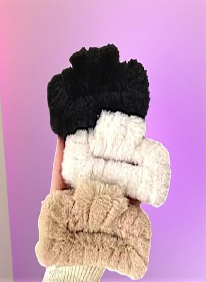 FREEBIES Stylish Fluffy Hair Clutcher Pack of 3 | Non-Slip Strong Grip Hair Accessories for Women | Furry Hair Claw for Daily, Office & Wedding Styling - Image 1