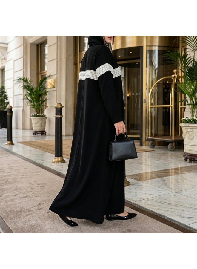 Dakakeen Concept Black Crepe Abaya with Silver Belt by Designer Alaa from Dakakeeen Al-Khair – Elegant High-Quality Women’s Abaya with Refined Details for Chic Formal & Everyday Style - Image 5