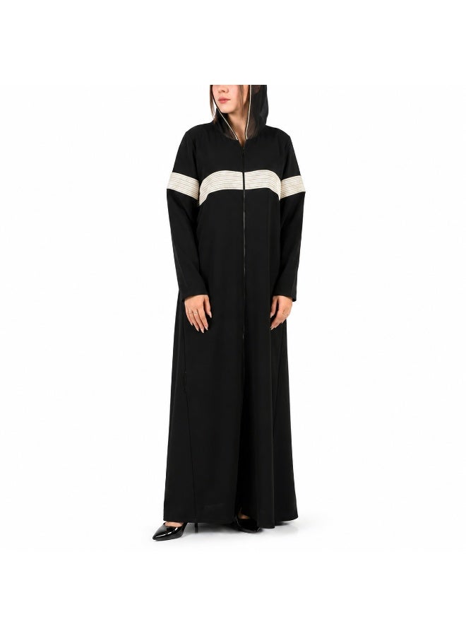 Dakakeen Concept Black Crepe Abaya with Silver Belt by Designer Alaa from Dakakeeen Al-Khair – Elegant High-Quality Women’s Abaya with Refined Details for Chic Formal & Everyday Style - Image 4
