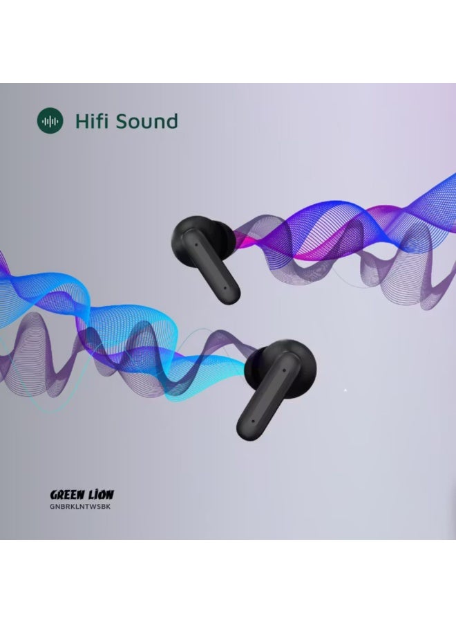 GREEN LION Brooklyn True Wireless Earbuds with Voice Assistant, 4 Hours Playtime, Built-in Microphone, HiFi Sound, Touch Control, Dual-Mic - Black - Image 4