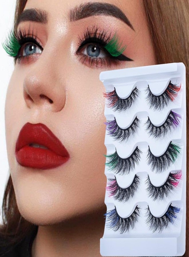 Uranian Colored Lashes Fake Eyelashes Mink False Eyelash with Colors Fluffy Colorful Lashes D Curl Extensions Strip Lashes for Women - Image 5