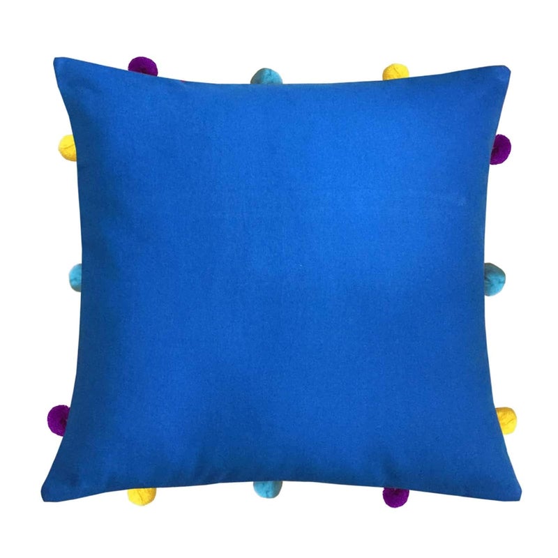Lushomes Cushion Cover 12x12 Boho Cushion Covers Sofa Pillow Cover Cushion Covers with Tassels Cushion Cover with pom pom 12x12 Inches Set of 5 Blue - Image 2