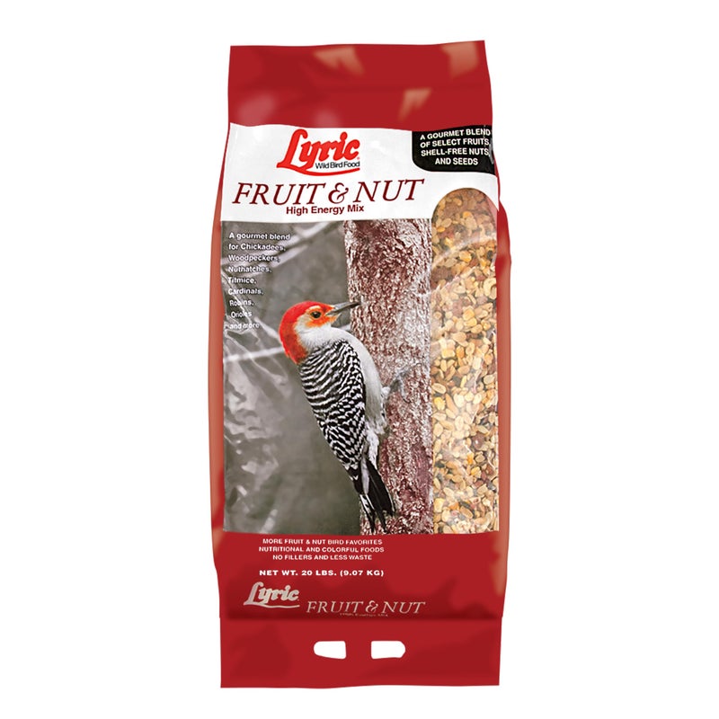 Lyric Fruit and Nut Wild Bird Seed - High Energy Wild Bird Food Mix - Attracts Woodpeckers, Chickadees & Other Songbirds -20 lb. Bag - Image 1
