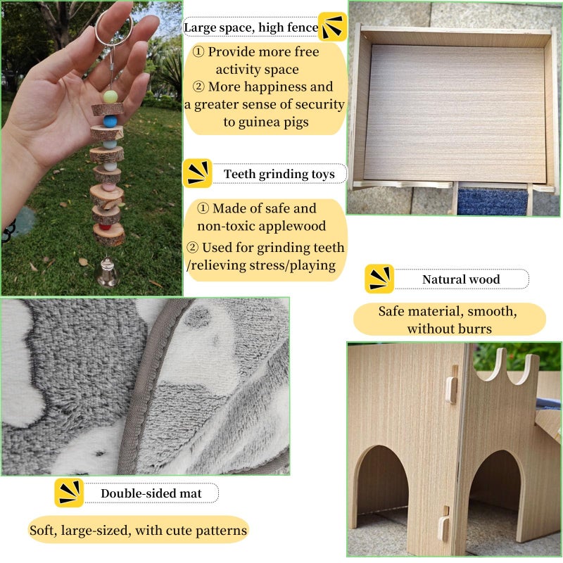 GaoHanKJ Guinea Pig Hideout, Small Animals House with | Mat Ramp | Cave | Blanket | Toy |, Wooden Detachable Castle for Guinea Pig Cages Accessories, Bed Hut Habitats for Hamster Bunny Playing Sleeping Hiding - Image 4