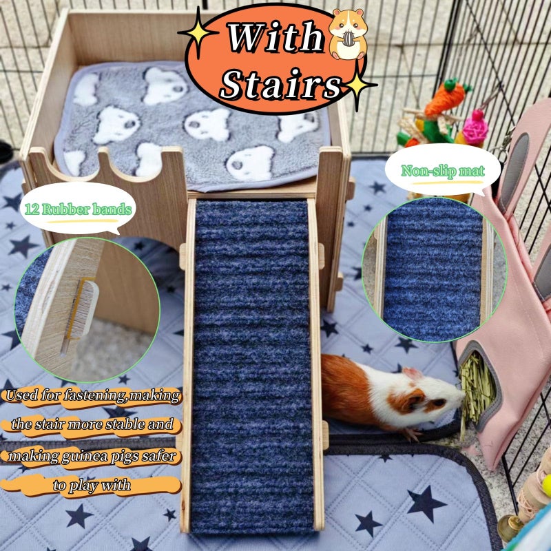 GaoHanKJ Guinea Pig Hideout, Small Animals House with | Mat Ramp | Cave | Blanket | Toy |, Wooden Detachable Castle for Guinea Pig Cages Accessories, Bed Hut Habitats for Hamster Bunny Playing Sleeping Hiding - Image 3