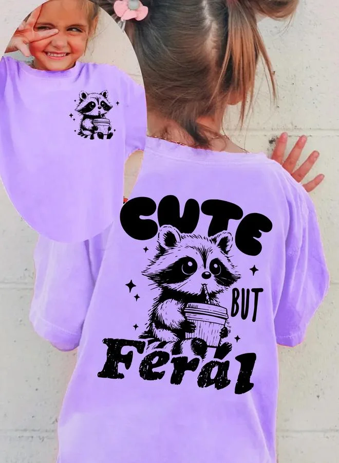 تايك تو Take Two Girls Purple Raccoon Graphic T-Shirt