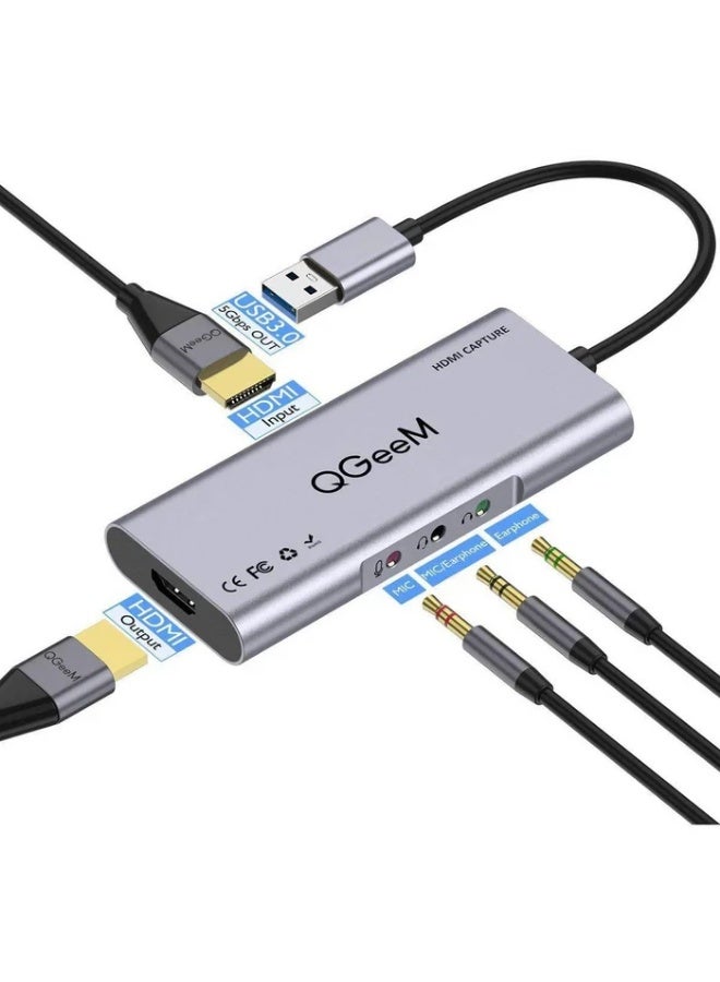 كيوجيم بطاقة التقاط فيديو HDMI - جهاز التقاط ألعاب USB 3.0 مزود بمخرج HDMI حلقي، ومدخل/مخرج صوت للبث المباشر والتسجيل - Image 1