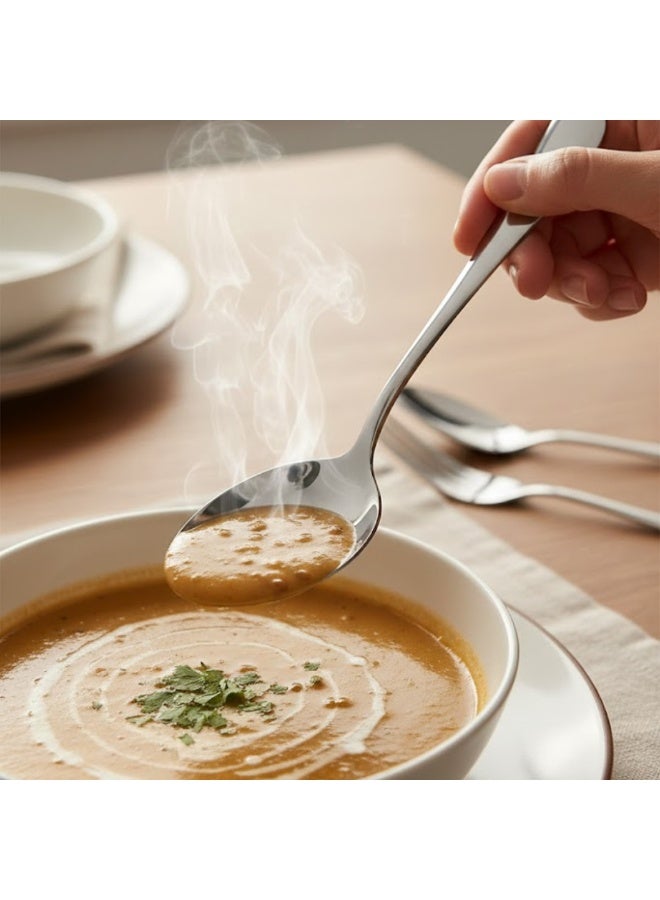 لوكاداه طقم أدوات مائدة فاخر من الفولاذ المقاوم للصدأ مكون من 4 قطع - سكين عشاء، شوكة عشاء، ملعقة طعام، وملعقة شاي - مصقولة بلمسة نهائية عاكسة، مقاومة للصدأ، مناسبة للمنزل والمطبخ وطاولة الطعام - Image 2