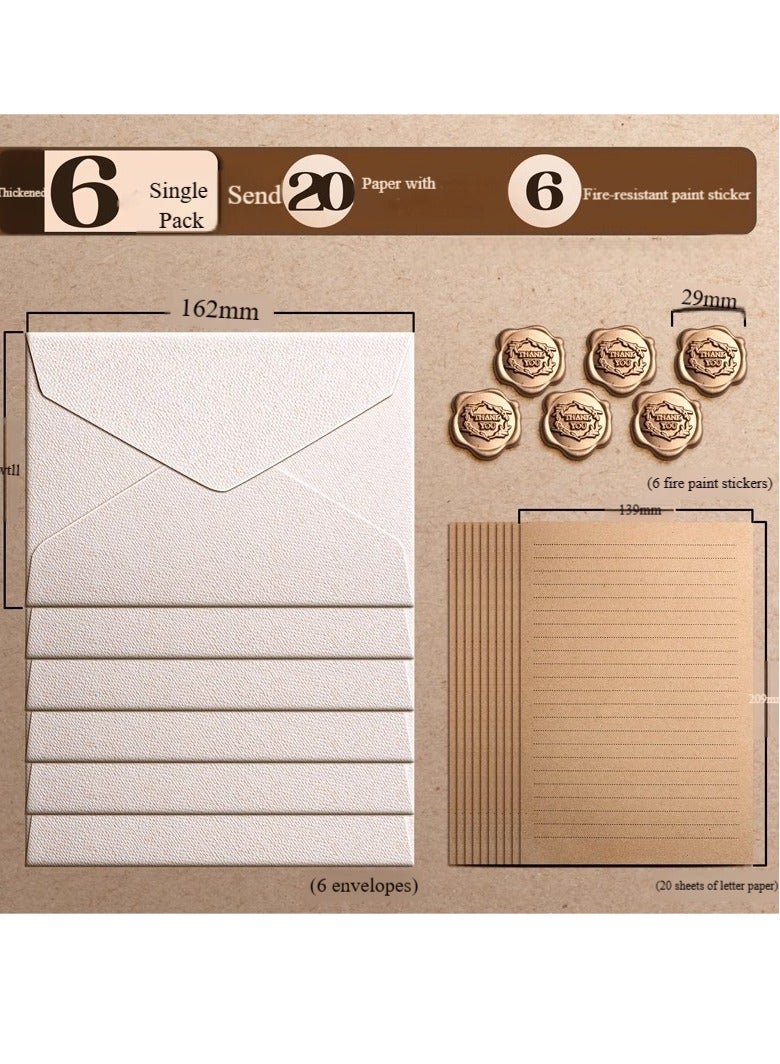 Generic Stationery & Textured Envelope Set with 6 Textured Envelopes, 20 Pieces of Kraft Paper and 6 Wax Seal Stickers for Letter Writing, Weddings, Invitations, Graduation Ceremonies (Beige)  - Image 1