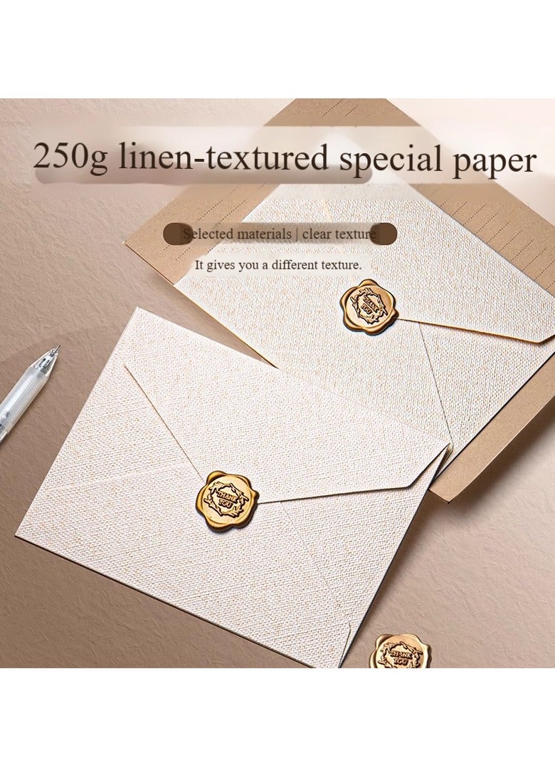 Generic Stationery & Textured Envelope Set with 6 Textured Envelopes, 20 Pieces of Kraft Paper and 6 Wax Seal Stickers for Letter Writing, Weddings, Invitations, Graduation Ceremonies (Beige)  - Image 2