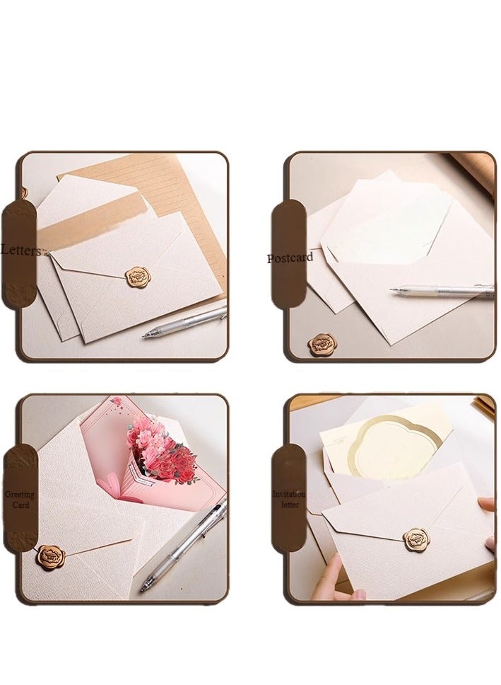 Generic Stationery & Textured Envelope Set with 6 Textured Envelopes, 20 Pieces of Kraft Paper and 6 Wax Seal Stickers for Letter Writing, Weddings, Invitations, Graduation Ceremonies (Beige)  - Image 5