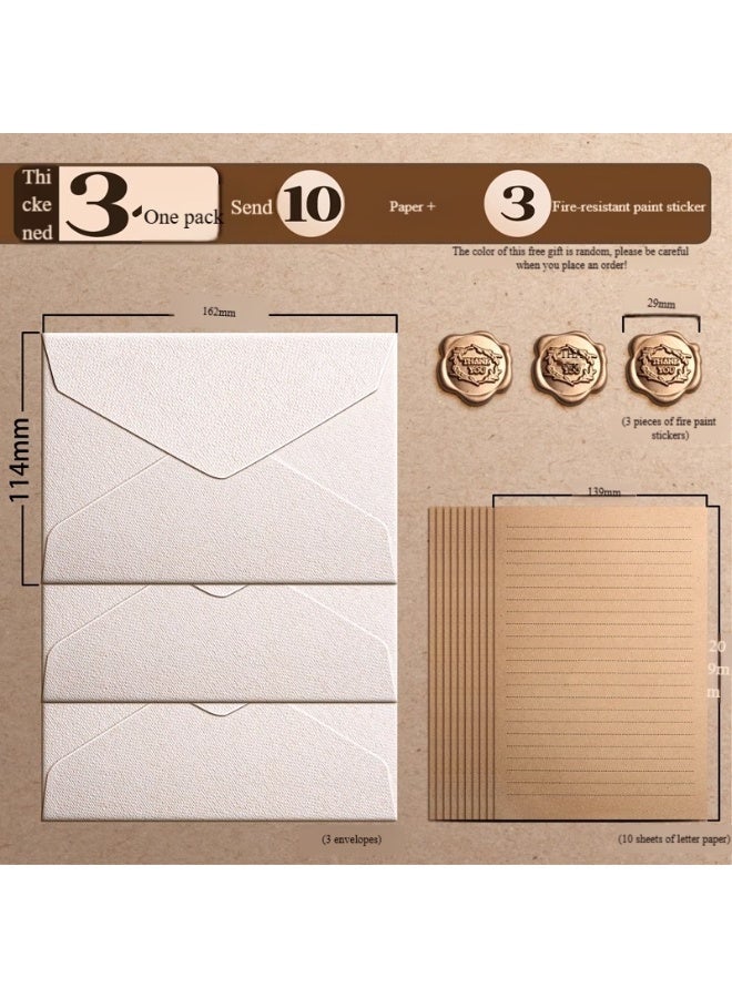 مجموعة من 16 قطعة من أظرف بطاقات المعايدة العتيقة، 3 أظرف + 10 أوراق للكتابة + 3 ملصقات ختم شمعية للرسائل والدعوات وحفلات الزفاف والهدايا، حرفة فنية (لون أبيض كتاني). - Image 1