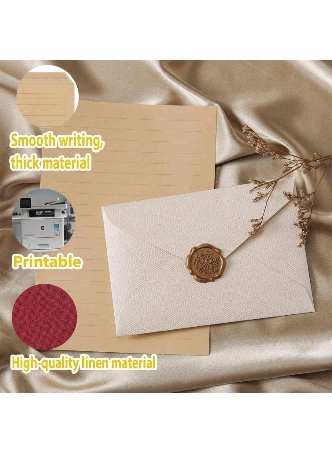 مجموعة من 16 قطعة من أظرف بطاقات المعايدة العتيقة، 3 أظرف + 10 أوراق للكتابة + 3 ملصقات ختم شمعية للرسائل والدعوات وحفلات الزفاف والهدايا، حرفة فنية (لون أبيض كتاني). - Image 3