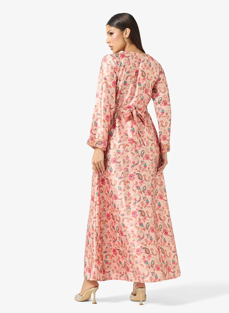 ARABIAN CLOSET Embellished Belted Jalabiya