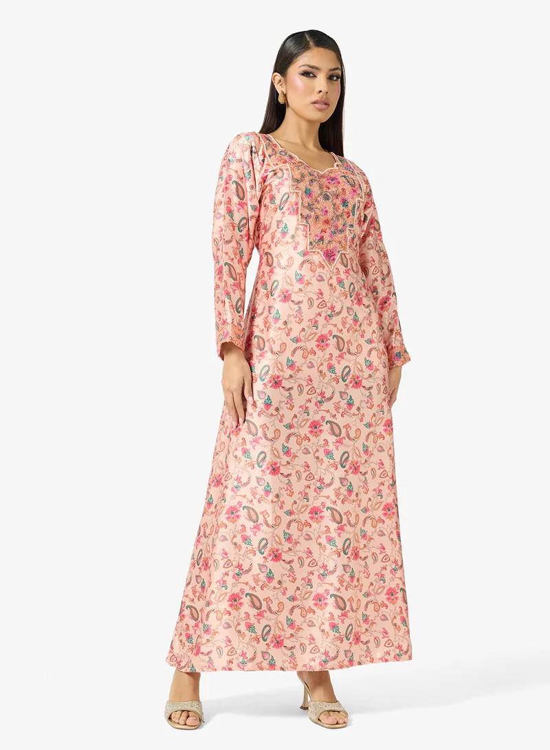 ARABIAN CLOSET Embellished Belted Jalabiya