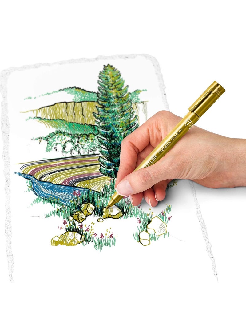 Staedtler 8323-S Bk3 Pack Of Gold And Silver Metallic Pens And A White Marker Pen - Image 4