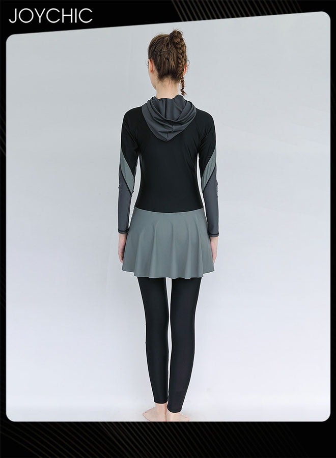 Joychic بدلة سباحة نسائية بتصميم باتش وورك بسحاب بأكمام طويلة سريعة الجفاف قابلة للتنفس لحماية من الشمس بدلة غوص ملابس ركوب الأمواج مع قبعة للرياضات الخارجية على الشاطئ - Image 4