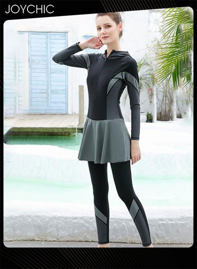 Joychic بدلة سباحة نسائية بتصميم باتش وورك بسحاب بأكمام طويلة سريعة الجفاف قابلة للتنفس لحماية من الشمس بدلة غوص ملابس ركوب الأمواج مع قبعة للرياضات الخارجية على الشاطئ - Image 1