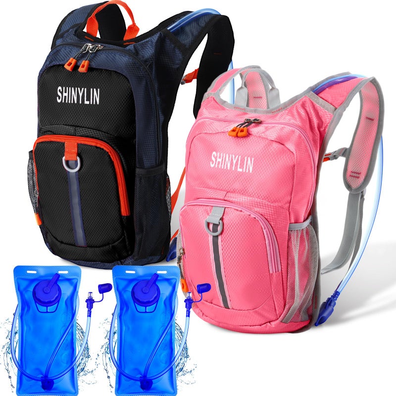 Shinylin 2 Pcs Kids Hydration Backpack with 15L Water Bladder Lightweight Kids Hiking Backpack Water Rucksack for Boys Girls Climbing RunningBlackPinkClassic - Image 2
