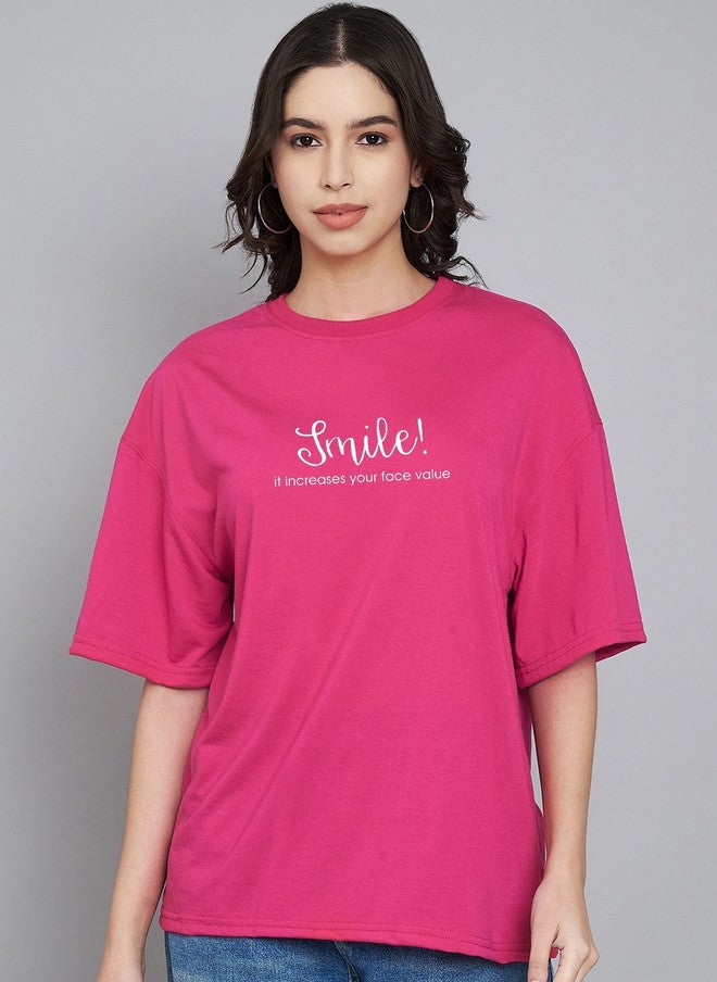Trend Level Women Typography Printed Drop-Shoulder Sleeves T-shirt - Image 1