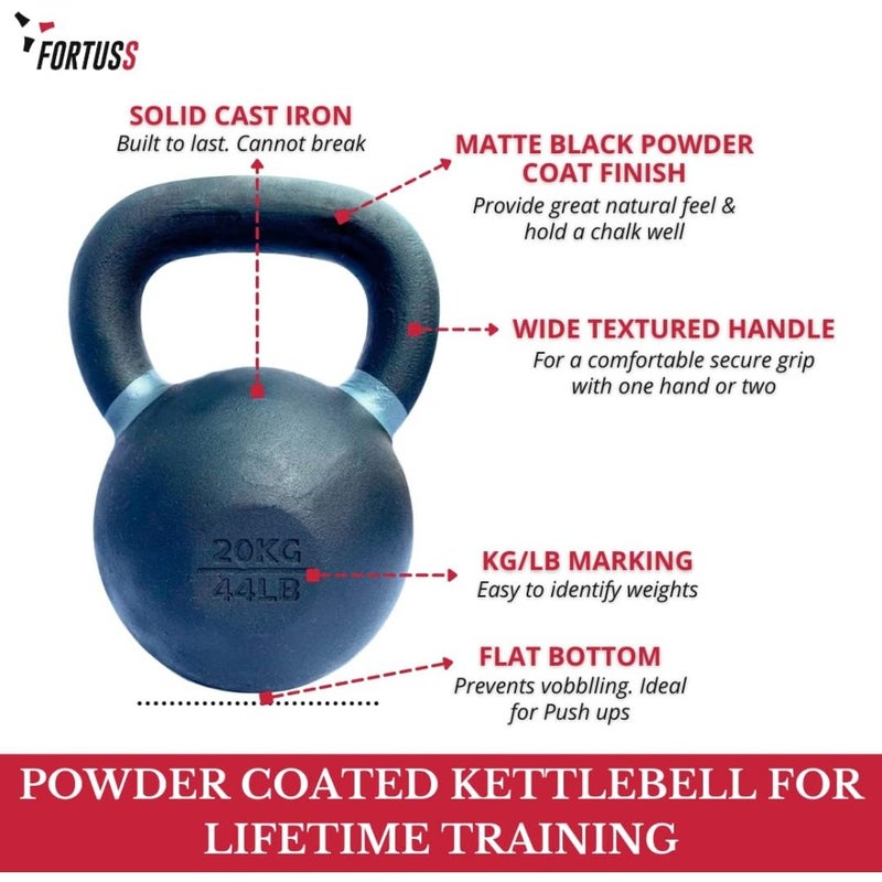 Cast Iron Powder Coated Kettlebell 8 KG Color Coded Handles - Strength Weight Training - Crossfit Functional Fitness - Home Gym Workout Equipment, Sizes 6 KG - 56 KG - Image 4
